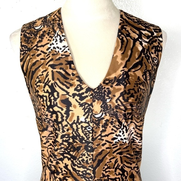 VINTAGE 1970s Animal Print Leopard Cat Face Print Midi Sleeveless Dress Vtg 70s - Picture 5 of 10